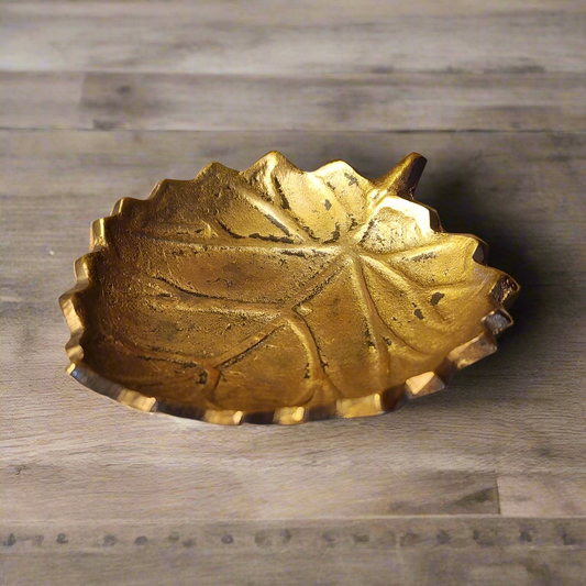 Leaf Ashtray Solid Brass Mid-Century Ring Tray And Trinket Dish With Antique Finish (3" x 2.25")