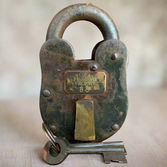 Colt Factory Cast Iron Lock & Keys With Antique Finish (3" x 5")