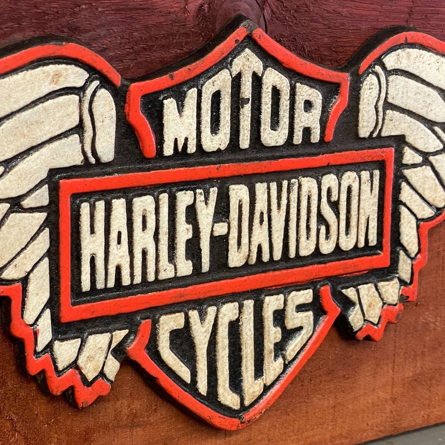 HD Motorcycles Wings Solid Cast Iron Plaque With Painted Antique Finish (15" x 6")