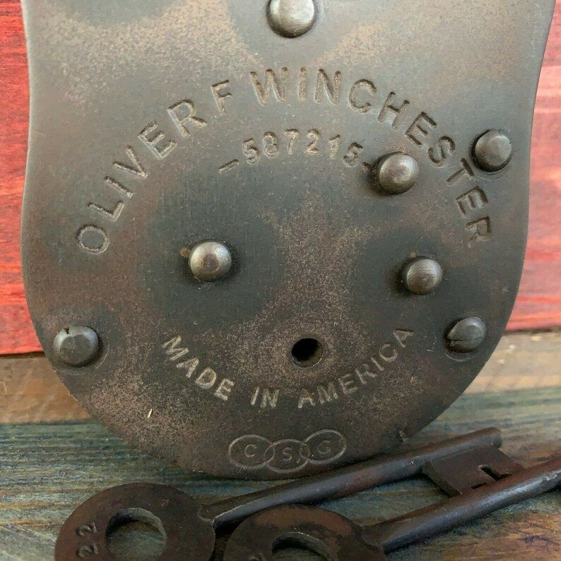 Winchester Repeating Arms Cast Iron Lock & Keys With Antique Finish (3" x 5")