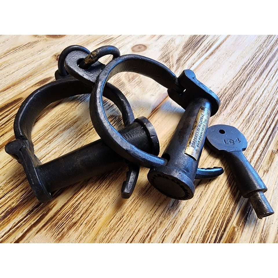 Alcatraz Prison San Francisco Cast Iron Adjustable Handcuffs With Antique Finish (12.5" Long)