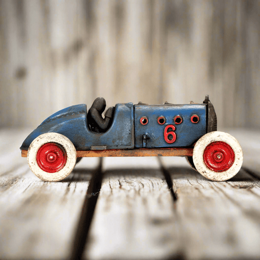 Blue Racer Cast Iron Car With Moving Hood and Wheels (8.5" x 3") - Jones Peak