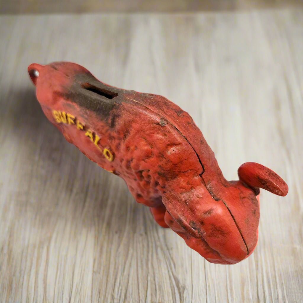 Buffalo Gasoline Cast Iron Coin Bank With Raised Lettering And Painted Antique (7.5" x 5" x 2") - Jones Peak