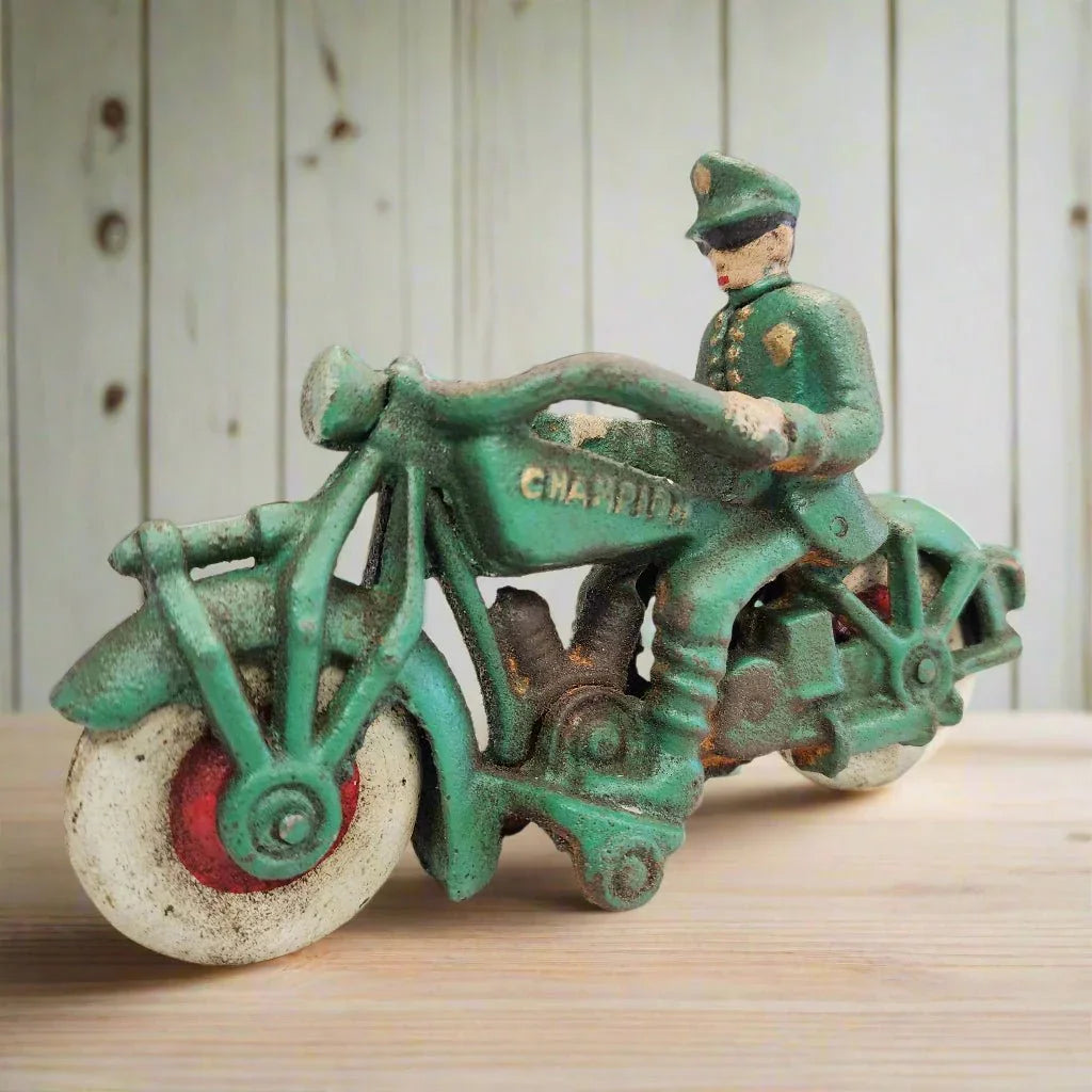 Champion Motorcycle Cast Iron with Painted Antique Finish (7“ x 4”) - Jones Peak