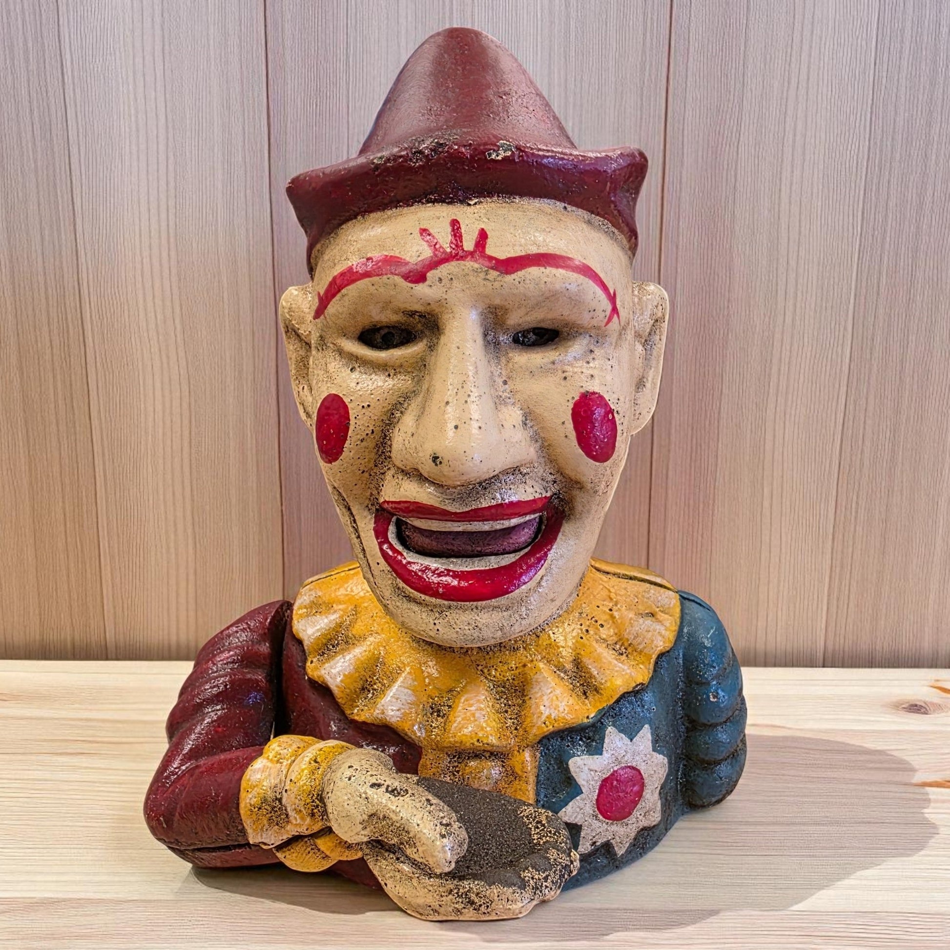 Clown Cast Iron Mechanical Coin Bank With Painted Antique Finish (7" High) - Jones Peak