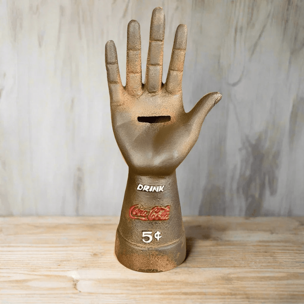 Coca - Cola Cast Iron Hand Coin Bank Tag And Antique Finish (8.75" Tall) - Jones Peak