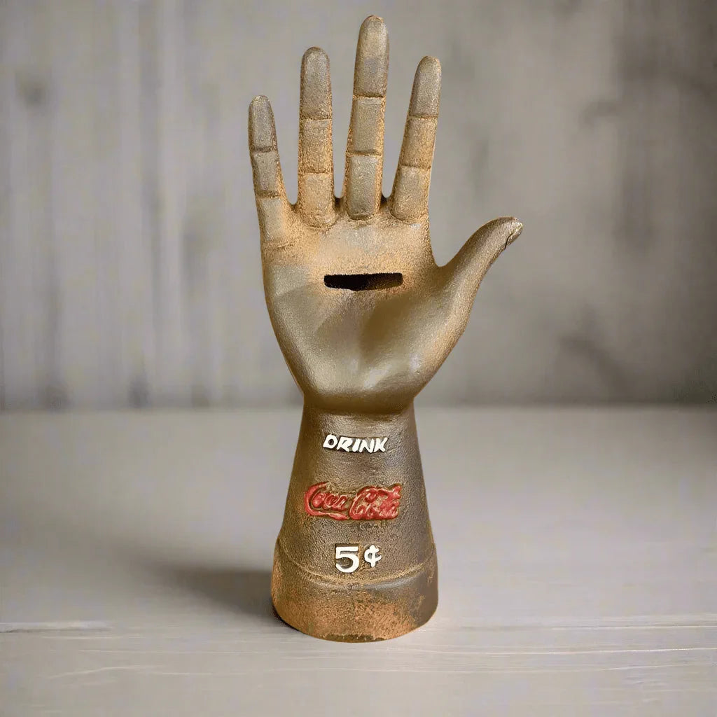 Coca - Cola Cast Iron Hand Coin Bank Tag And Antique Finish (8.75" Tall) - Jones Peak