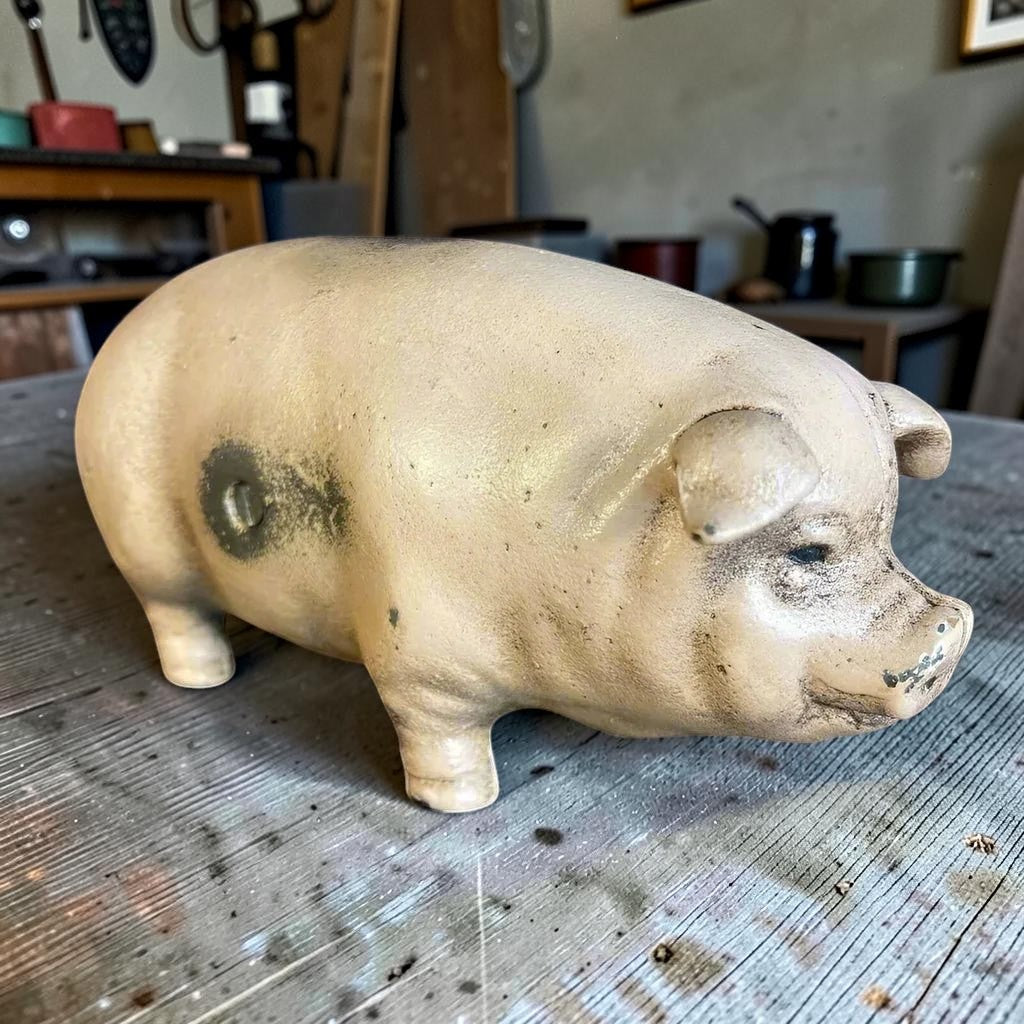 Finck's Overalls 1885 Cast Iron Coin Bank With Raised Lettering Antique Finish (8" x 3" x 3.75") - Jones Peak