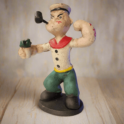 Popeye Sailor Man With Pipe & Spinach Cast Iron Figurine With Hand Painted Antique Finish (6" x 4.5" x 2") - Jones Peak
