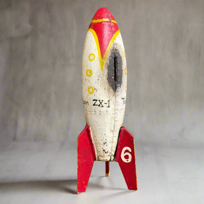 Rocket To The Moon Cast Iron Coin Bank With Painted Antique Finish (9" x 3") - Jones Peak