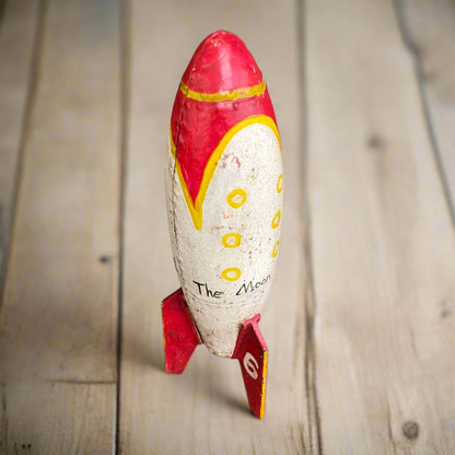 Rocket To The Moon Cast Iron Coin Bank With Painted Antique Finish (9" x 3") - Jones Peak