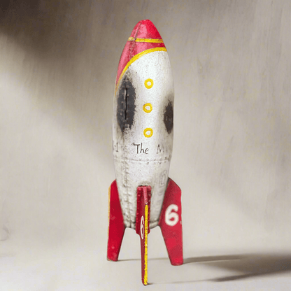 Rocket To The Moon Cast Iron Coin Bank With Painted Antique Finish (9" x 3") - Jones Peak