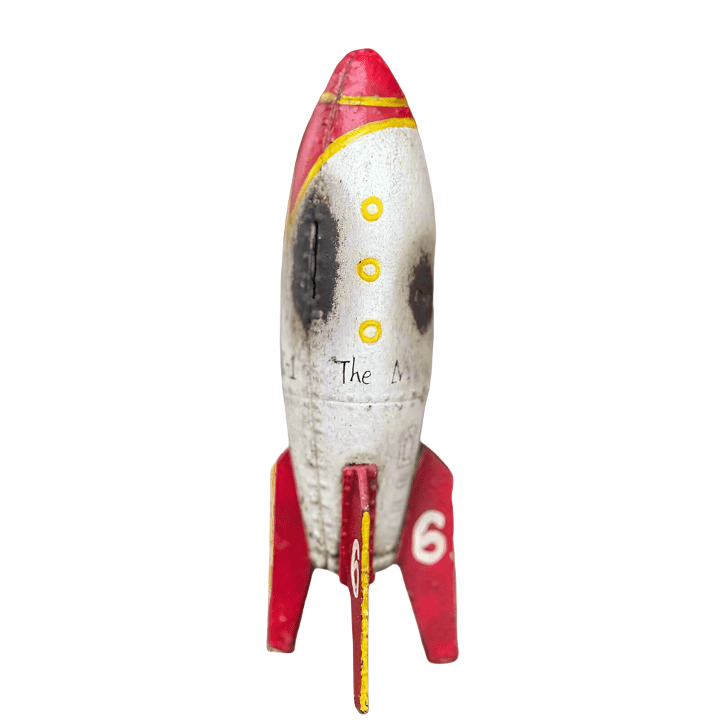 Rocket To The Moon Cast Iron Coin Bank With Painted Antique Finish (9" x 3") - Jones Peak