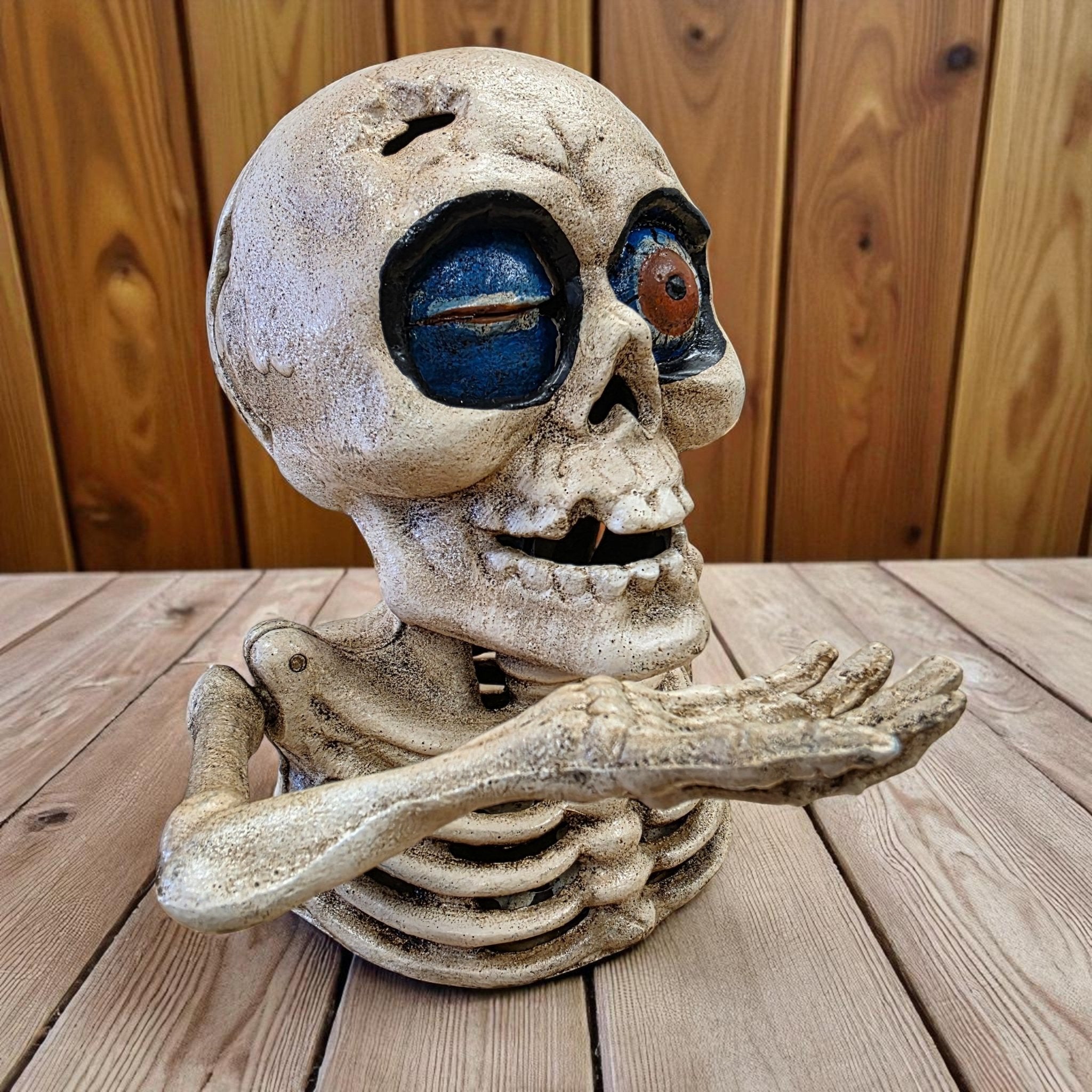 Skull One Eye Cast Iron Mechanical Coin Bank With Painted Antique Finish (6" x 5.5") - Jones Peak