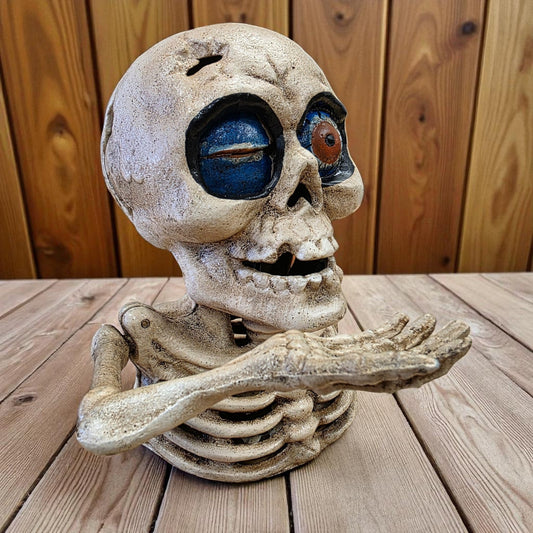 Skull One Eye Cast Iron Mechanical Coin Bank With Painted Antique Finish (6" x 5.5") - Jones Peak