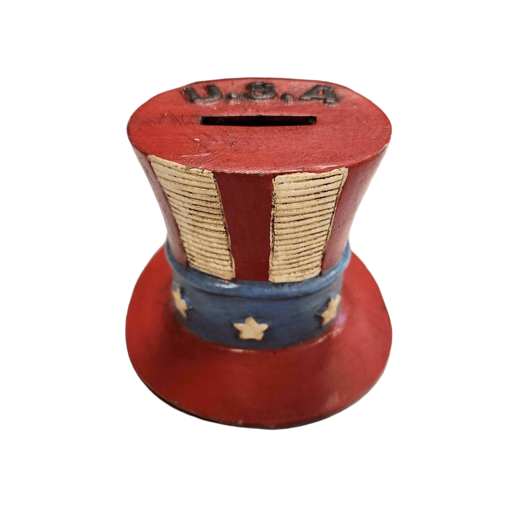 USA Hat Cast Iron Coin Bank With Painted Antique Finish (4.5" x 4.5" x 4") - Jones Peak