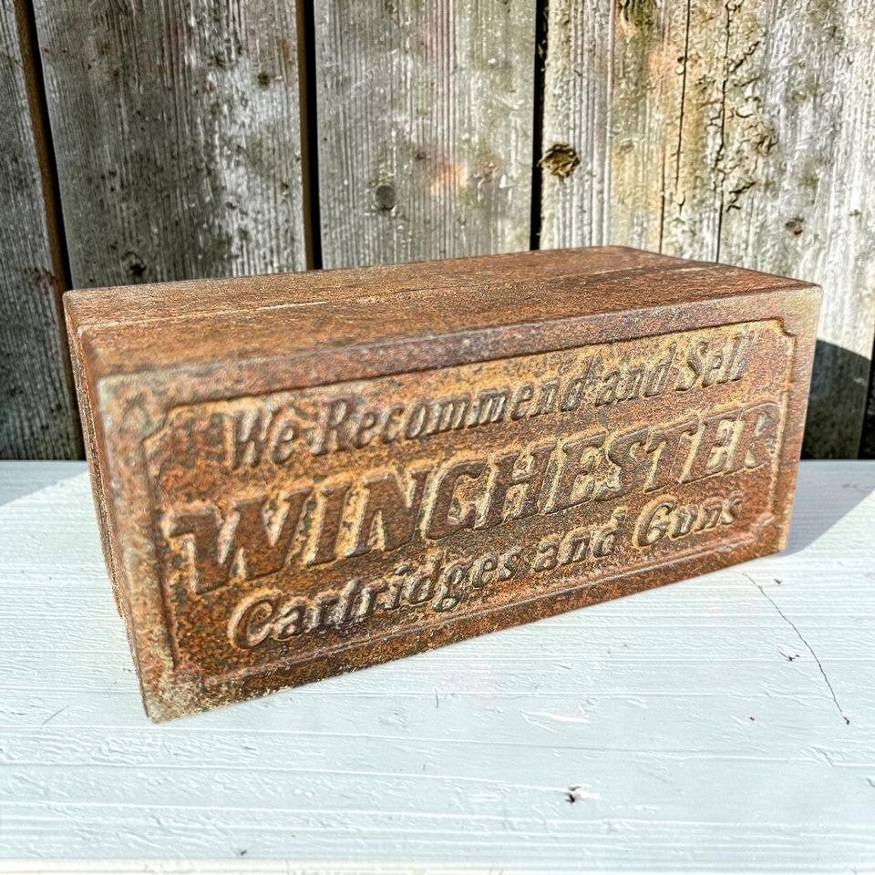 Winchester Cast Iron Coin Bank With Raised Lettering And Antique Finish (4" x 2" x 2") - Jones Peak