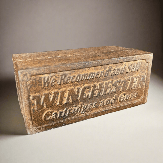 Winchester Cast Iron Coin Bank With Raised Lettering And Antique Finish (4" x 2" x 2") - Jones Peak