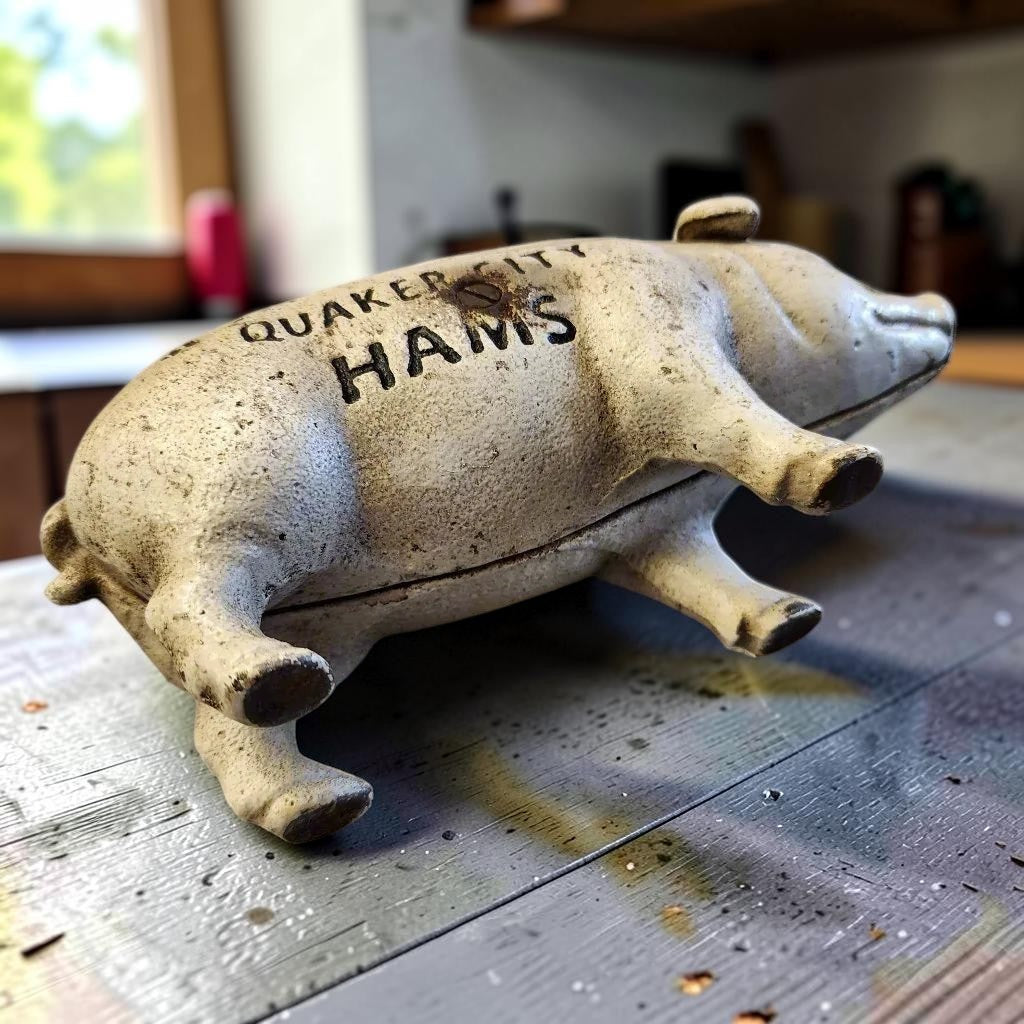 Wm. Moland's Sons Quaker City Hams Cast Iron Coin Bank (7.5" x 3.5") - Jones Peak