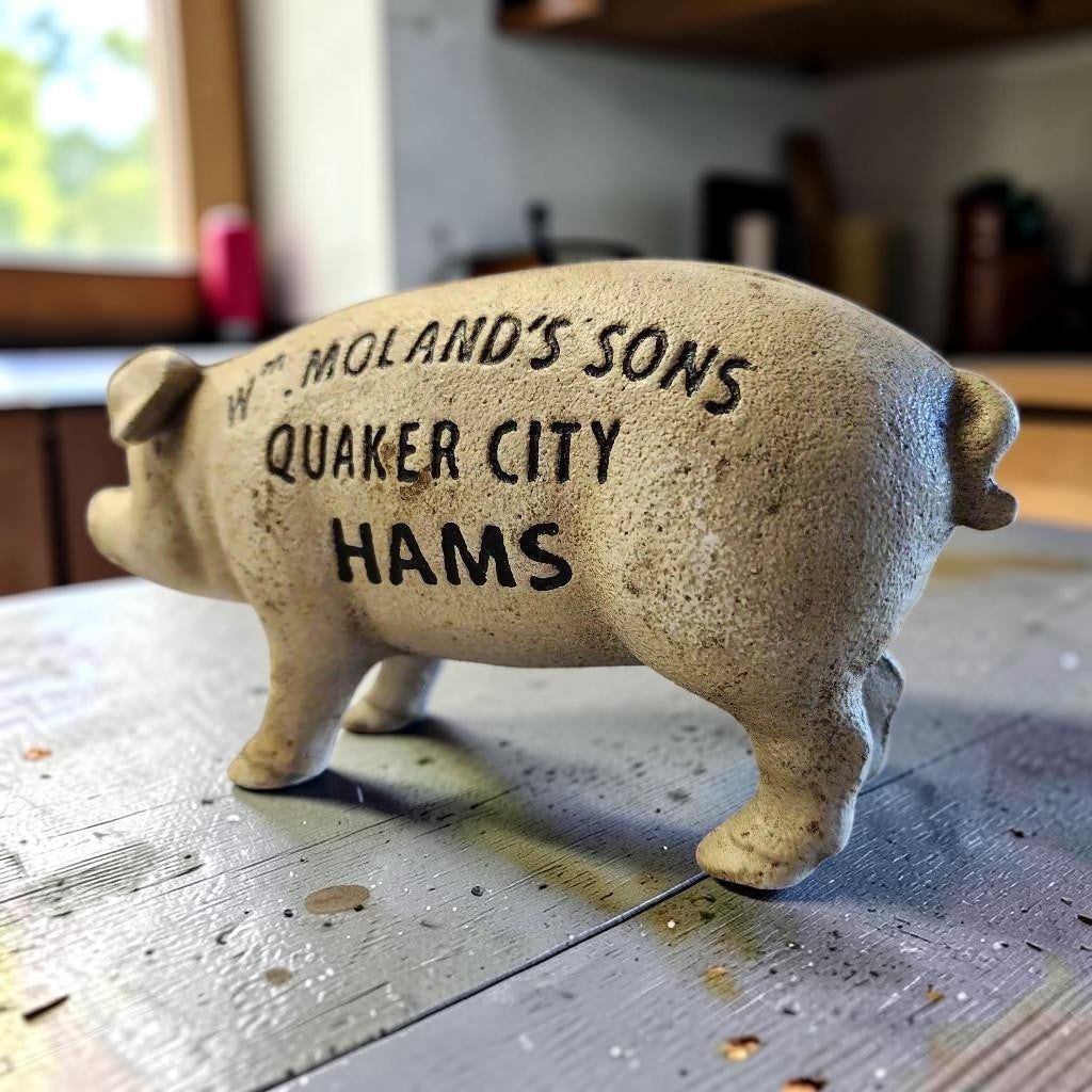 Wm. Moland's Sons Quaker City Hams Cast Iron Coin Bank (7.5" x 3.5") - Jones Peak