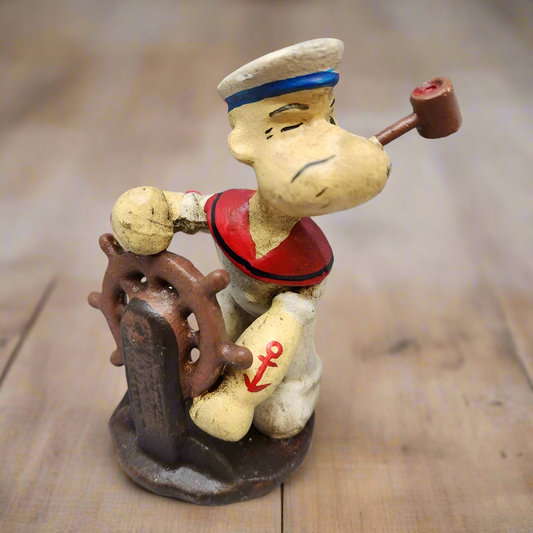 Popeye Sailor Man Figurine Cast Iron With Painted Antique Finish (4.75" x 4" x 2")