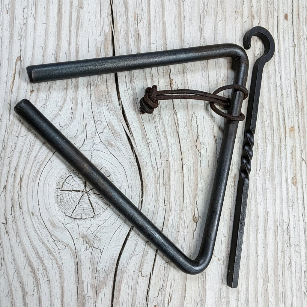 Chuck Wagon Dinner Bell Wrought Iron Striker And Leather Strap For Hanging (8" x 8.5") - Jones Peak