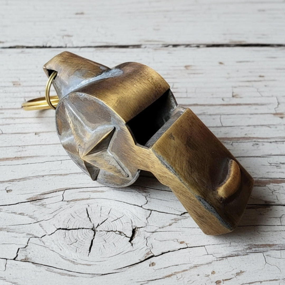 Fire Department Solid Brass Whistle With Raised Star & Antique Finish (2" x 4") - Jones Peak