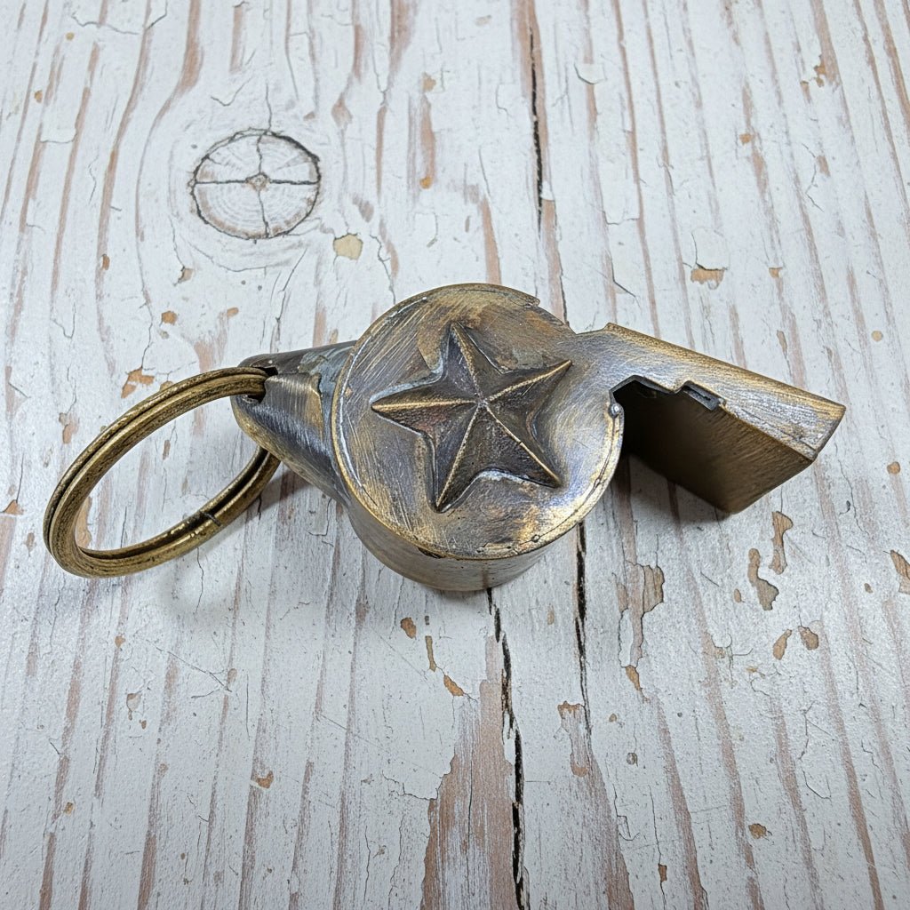 Constable Solid Brass Whistle With Raised Star & Antique Finish (2" x 0.75") - Jones Peak