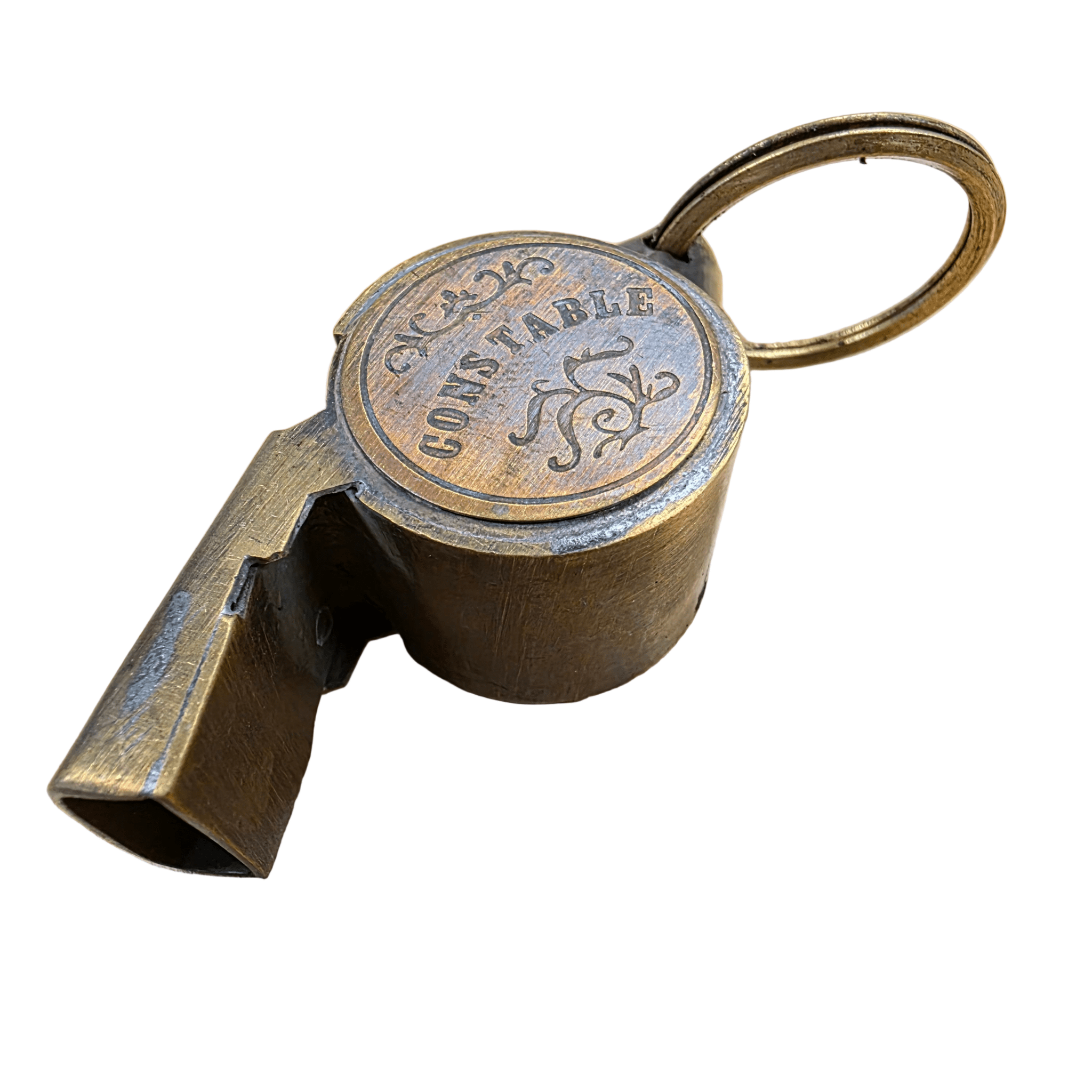 Constable Solid Brass Whistle With Raised Star & Antique Finish (2" x 0.75") - Jones Peak