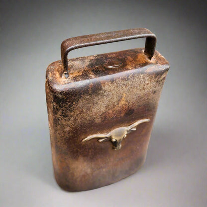 Cow Bell Cast Iron With Raised Steer Head And Vintage Antique Finish (6" x 4.5") - Jones Peak