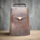Cow Bell Cast Iron With Raised Steer Head And Vintage Antique Finish (6" x 4.5") - Jones Peak