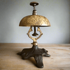 Hotel Desk Bell On Stand Solid Brass With Floral Engraving And Antique Patina Finish (5" x 3.5") - Jones Peak