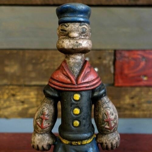 Popeye Sailor Man Cast Iron Coin Bank With Painted Antique Finish (9" Tall)