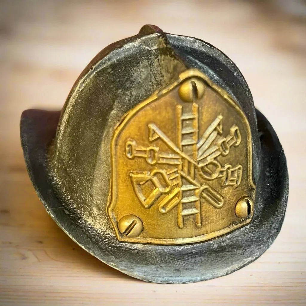 Fire Helmet Cast Iron Bottle Opener With Zinc Embossed Plate (2.5" x 2.5") - Jones Peak