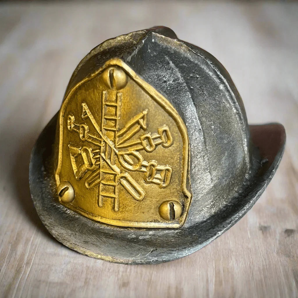 Fire Helmet Cast Iron Bottle Opener With Zinc Embossed Plate (2.5" x 2.5") - Jones Peak