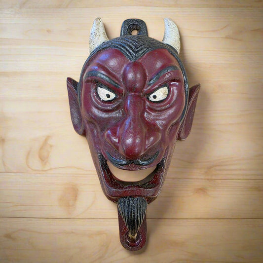 Red Horned Devil Wall Mounted Cast Iron Bottle Opener With Painted Antique Finish (3" x 5") - Jones Peak