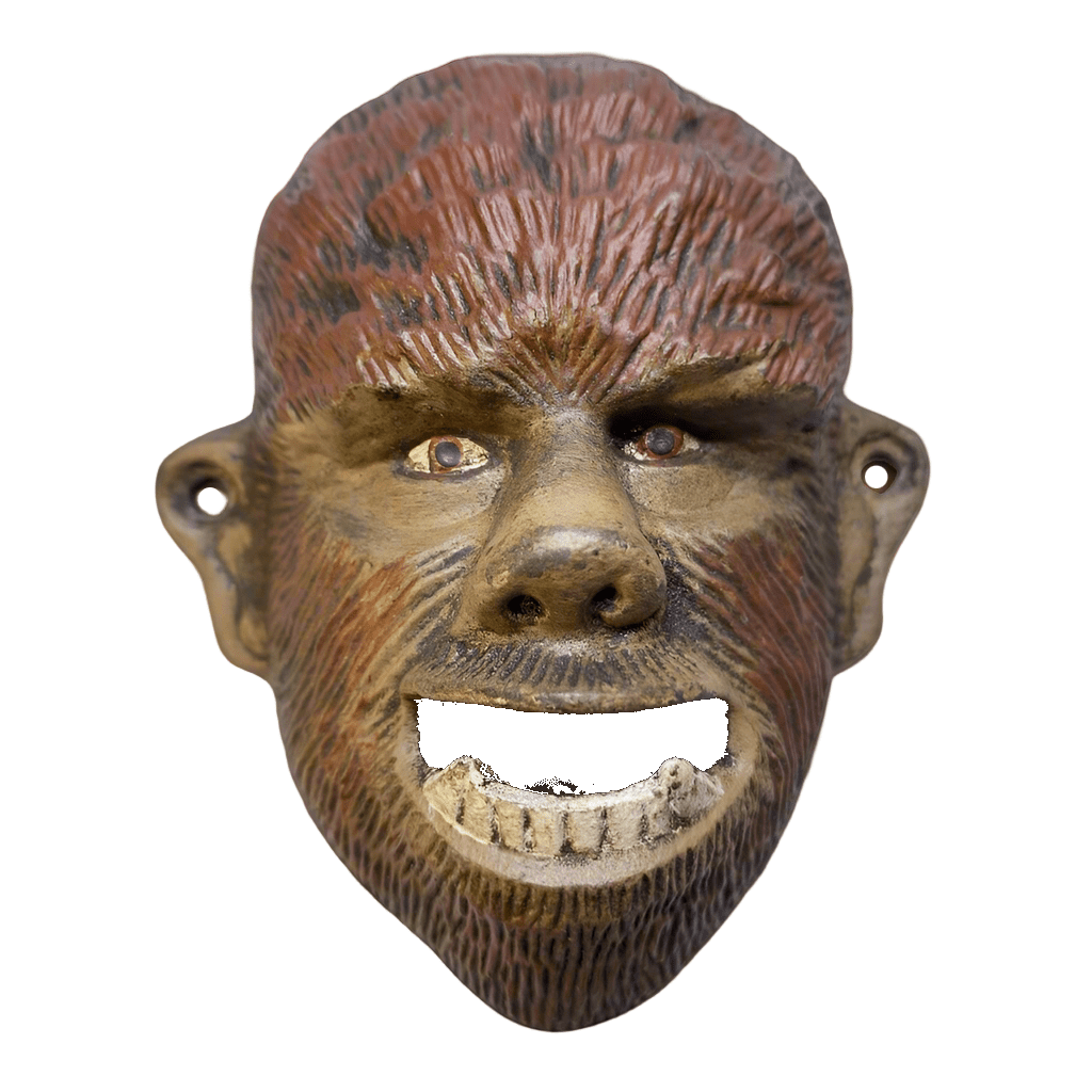 Wolfman Cast Iron Wall Mounted Bottle Opener With Painted Antique Finish (4" x 3" x 1.5") - Jones Peak