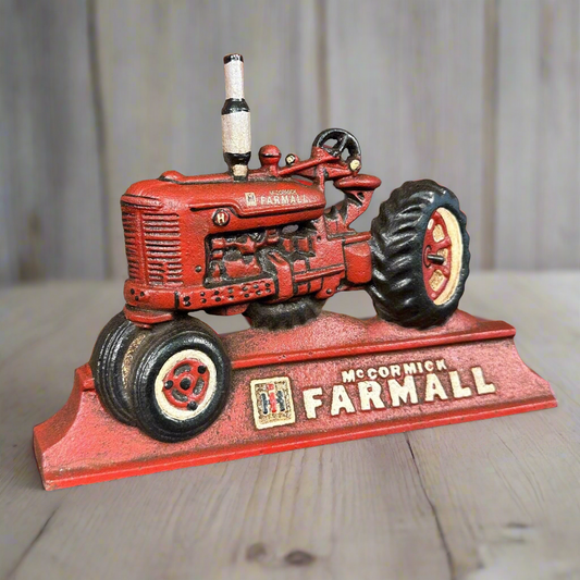 Farmall IH McCormick Tractor Cast Iron Doorstop With Antique Distressed Finish (9" x 6")