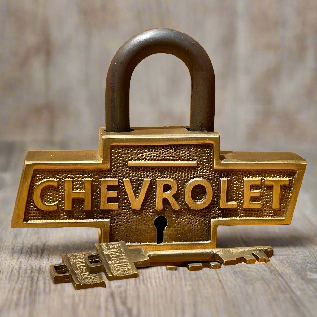 Chevrolet Solid Brass Lock With Keys And Antique Finish (4.5" x 3.5")