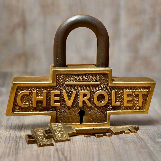 Chevrolet Solid Brass Lock With Keys And Antique Finish (4.5" x 3.5")