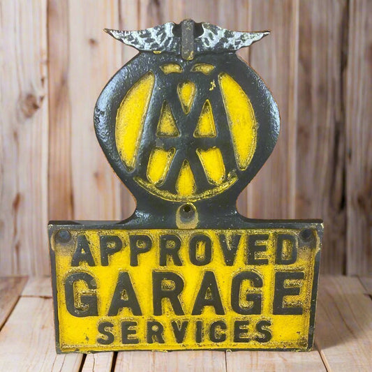 AAA Automobile Club Approved Garage Services Cast Iron Plaque With Raised Lettering And Painted Antique Finish (11" x 9") - Jones Peak