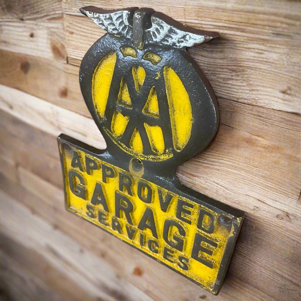 AAA Automobile Club Approved Garage Services Cast Iron Plaque With Raised Lettering And Painted Antique Finish (11" x 9") - Jones Peak