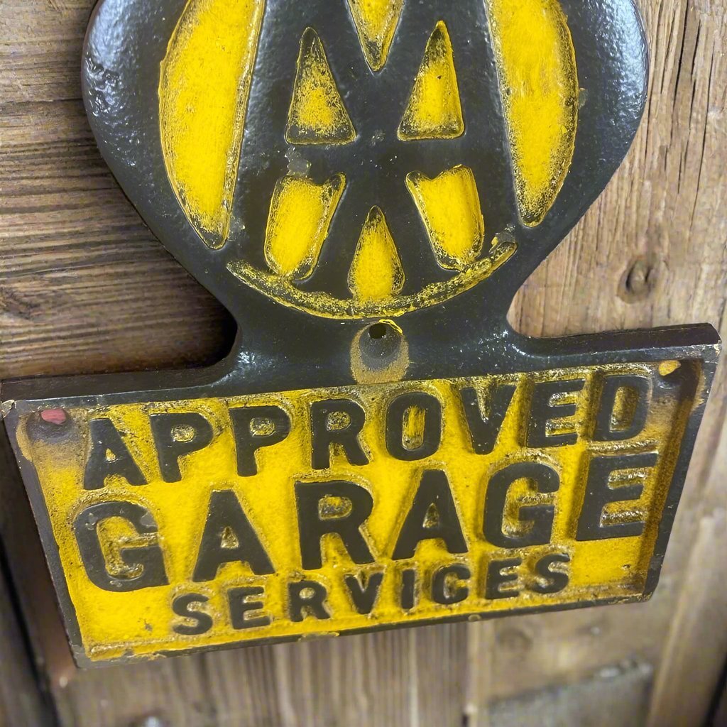 AAA Automobile Club Approved Garage Services Cast Iron Plaque With Raised Lettering And Painted Antique Finish (11" x 9") - Jones Peak