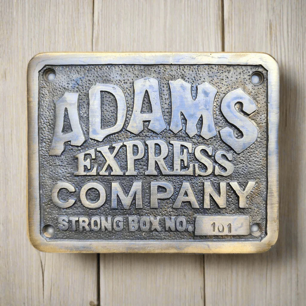 Adams Express Company Strong Box Solid Brass Plaque With Raised Detail & Antique Finish (4.5" x 3.5") - Jones Peak