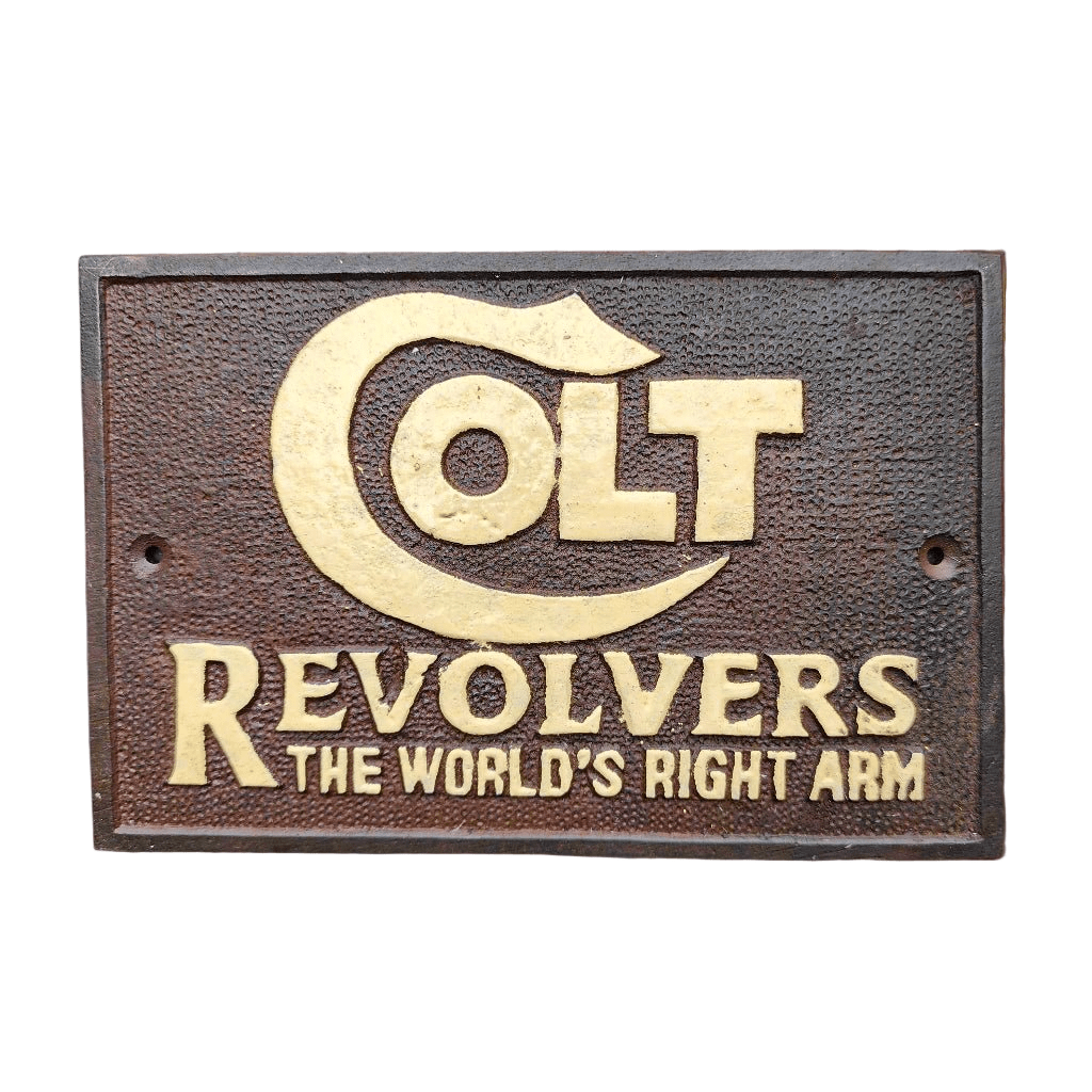 Colt Revolvers Cast Iron Plaque With Raised Lettering & Antique Finish (6.25 x 4.25") - Jones Peak