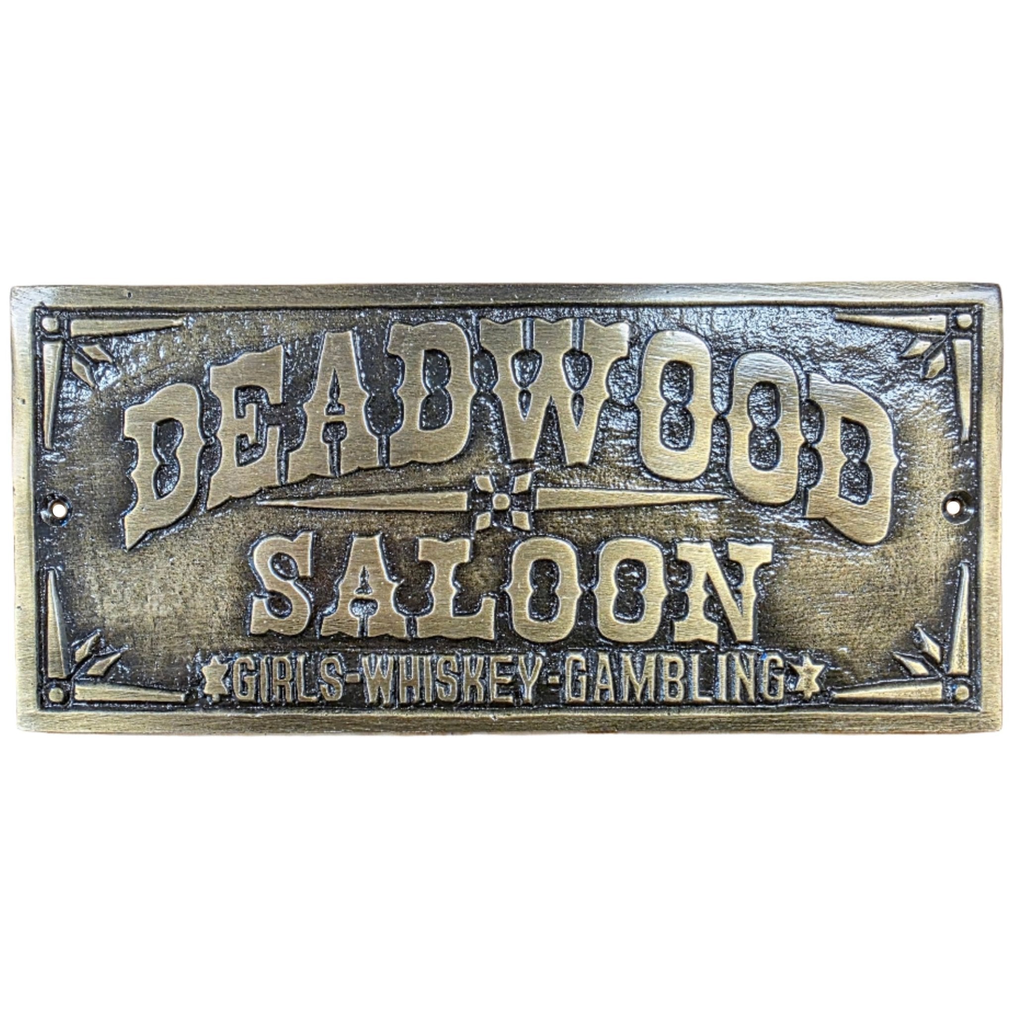 Deadwood Saloon Girls Whiskey Gambling Plaque With Raised Lettering & Antique Finish (7.5" x 3.5") - Jones Peak