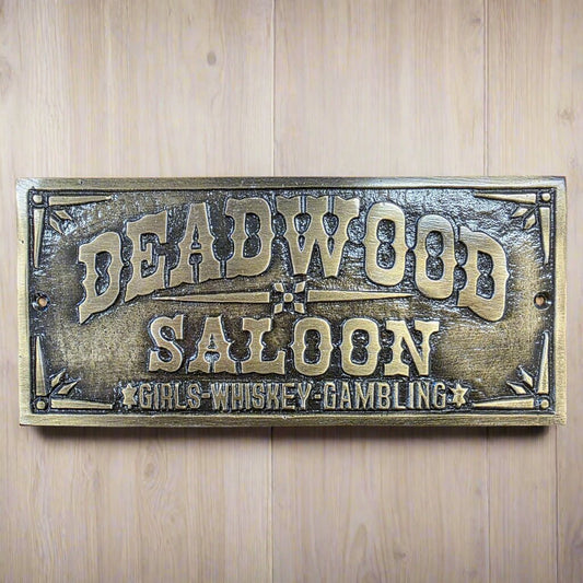 Deadwood Saloon Girls Whiskey Gambling Plaque With Raised Lettering & Antique Finish (7.5" x 3.5") - Jones Peak
