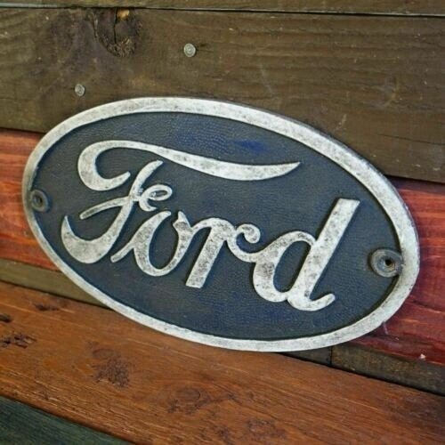 Ford Logo Cast Iron Painted Plaque With Antique Finish (9" x 5.25") - Jones Peak