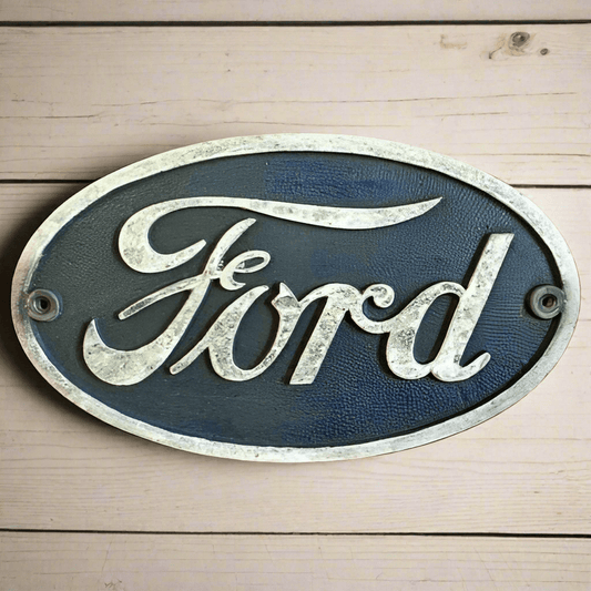 Ford Logo Cast Iron Painted Plaque With Antique Finish (9" x 5.25") - Jones Peak