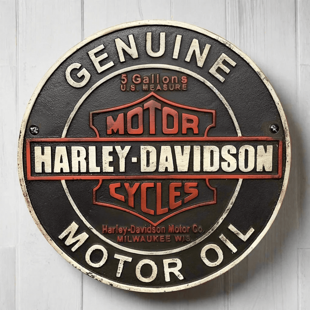Motorcycle Genuine Motor Oil Cast Iron Plaque With Raised Lettering (9.5" Round) - Jones Peak